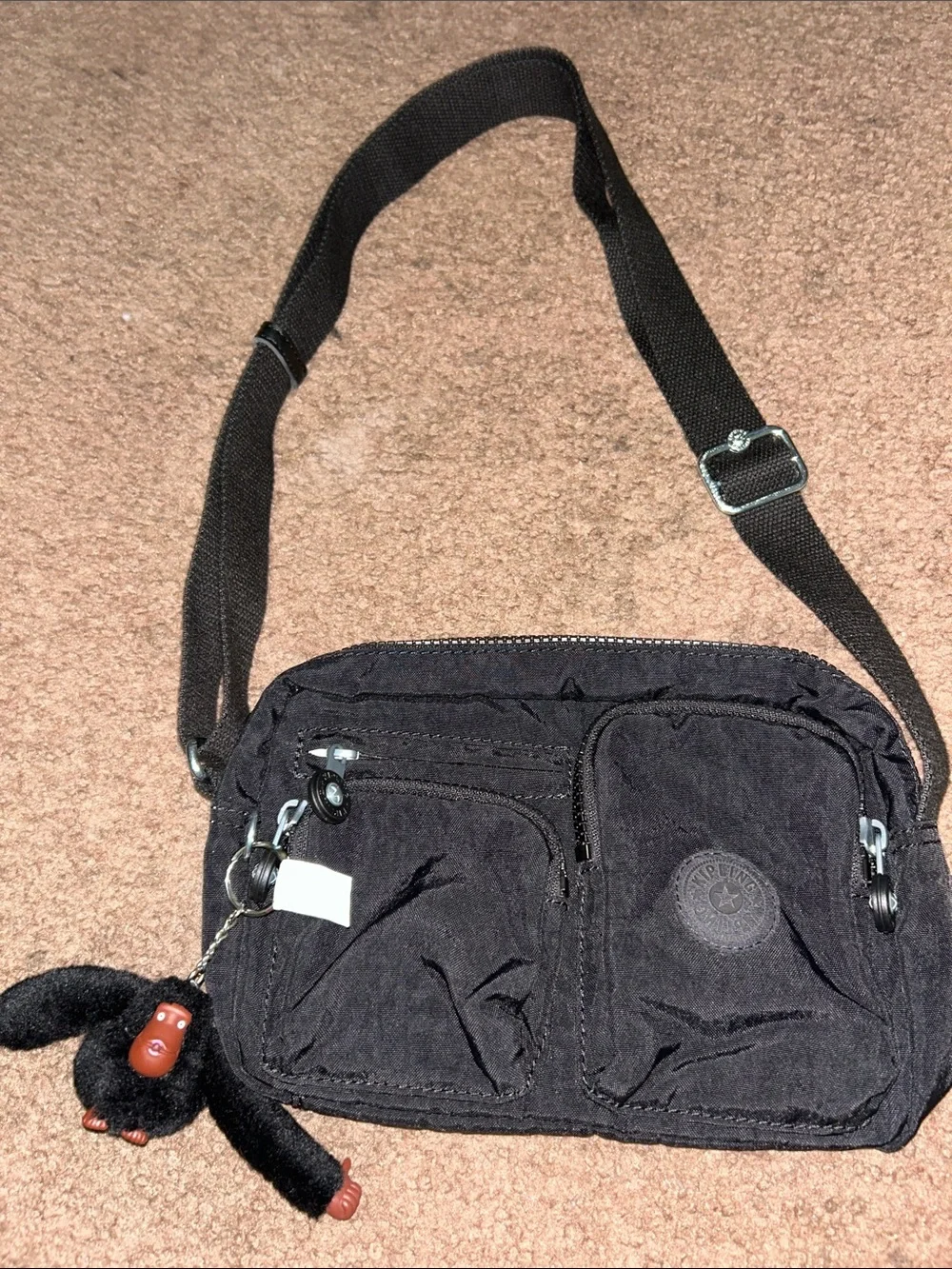 Kipling Black Nylon Crossbody with Monkey Charm